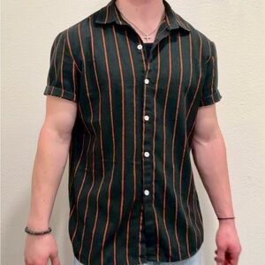 Men's Black and Orange Striped Shirt